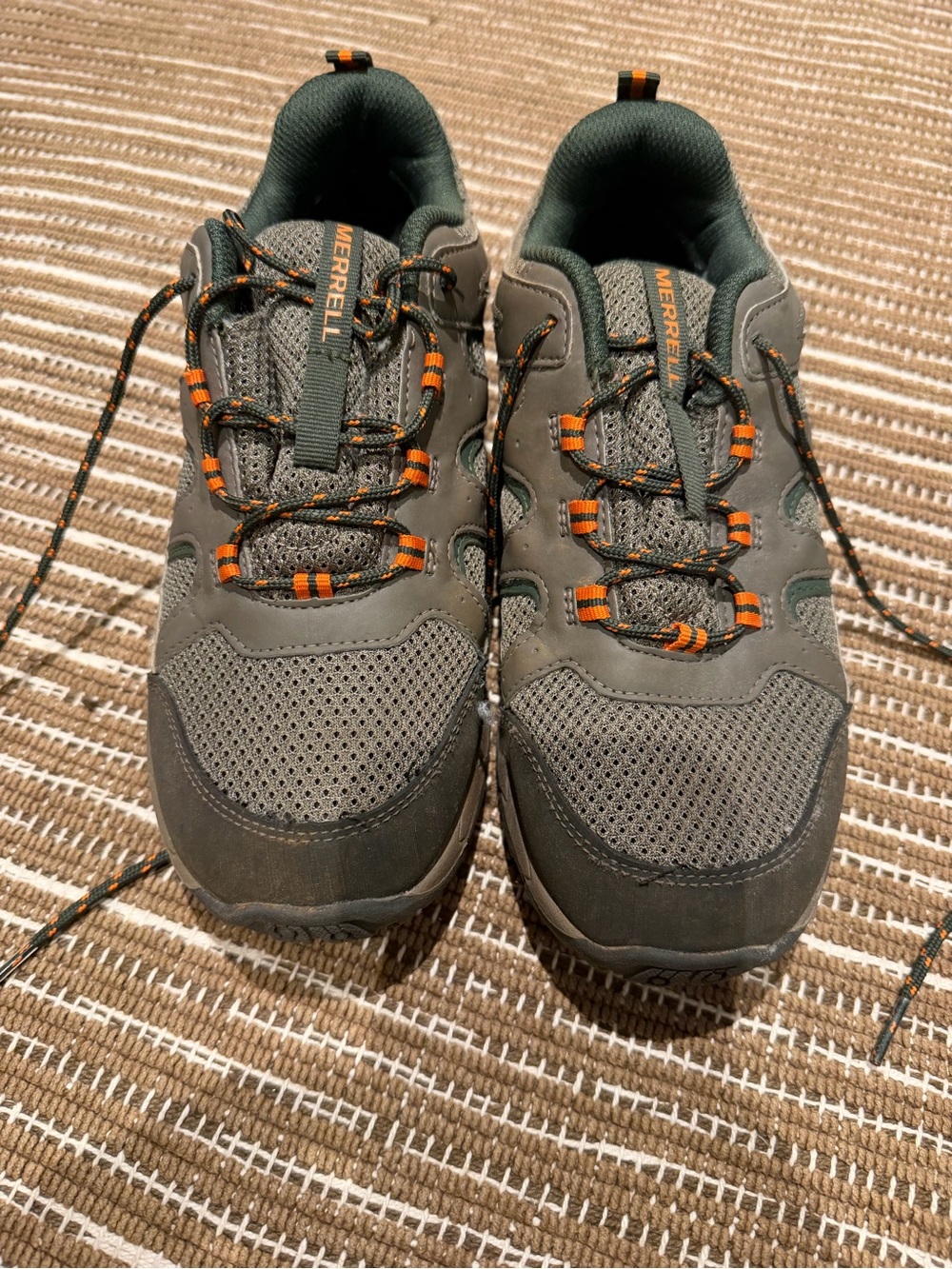Merrell Men's Olive Gray Trail Runners with Orange Accents